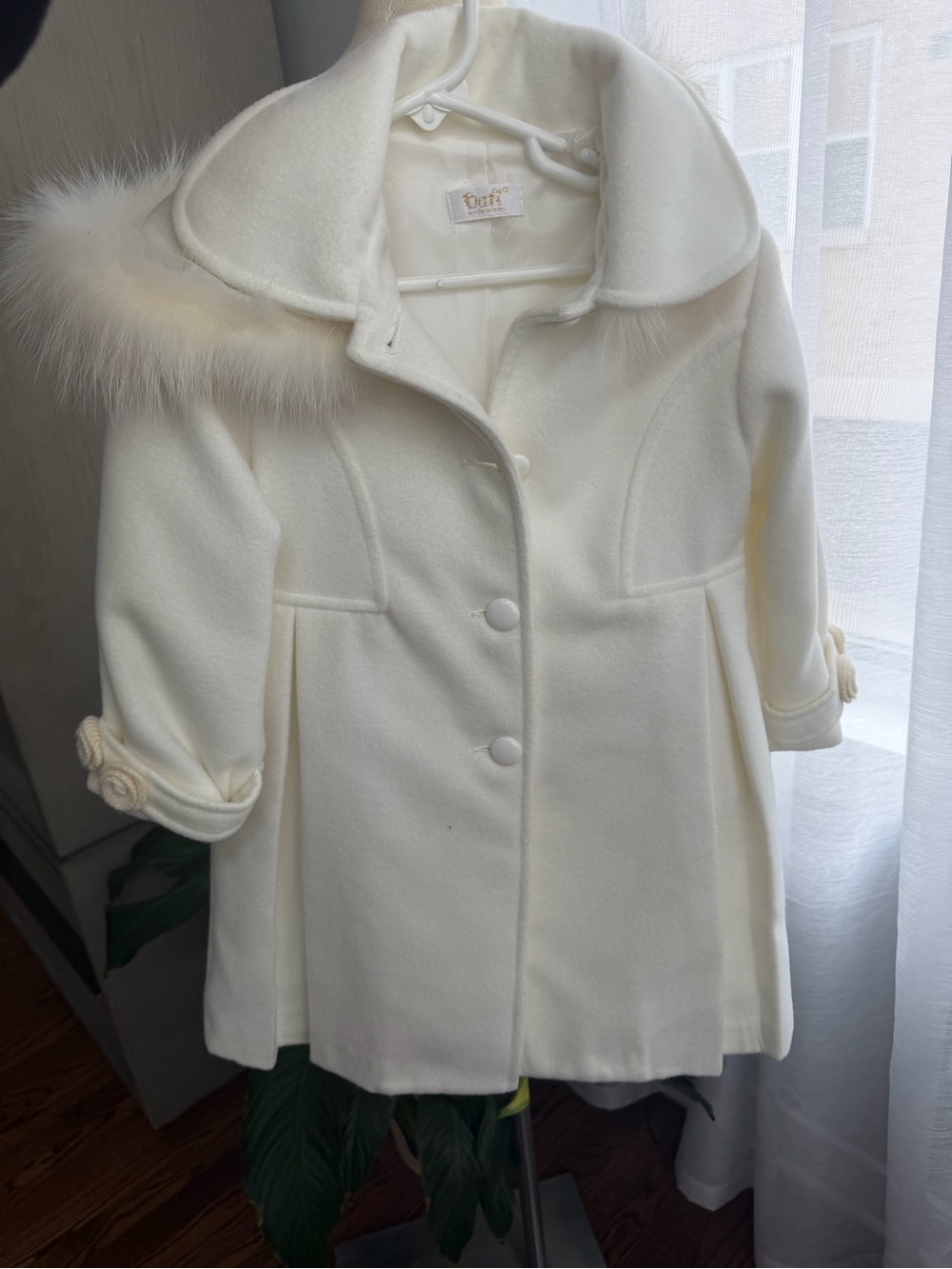 Buff Cream Pea Coat with Faux Fur Trim 3T